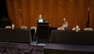 The girls inspecting the view from where I'd be speaking the next day. They would have been happy to take my place!